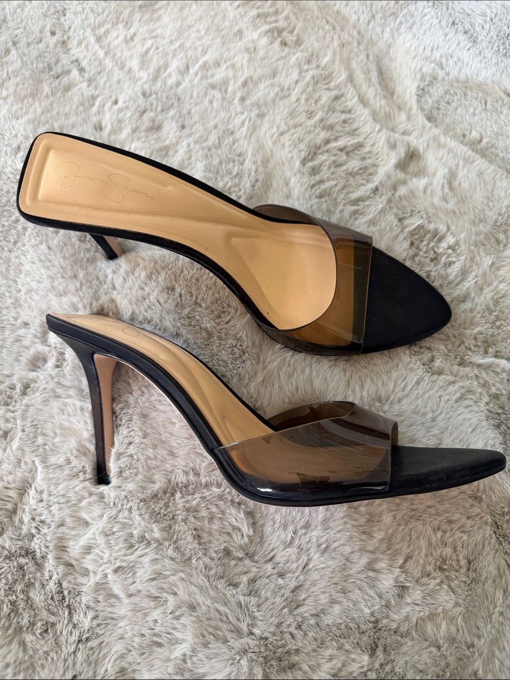 Clear Band Black Mule Heels for Women - Picture 2 of 3